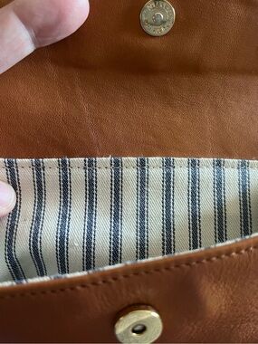 Coach Leather Cosmetic Case in Brown with Striped Lining